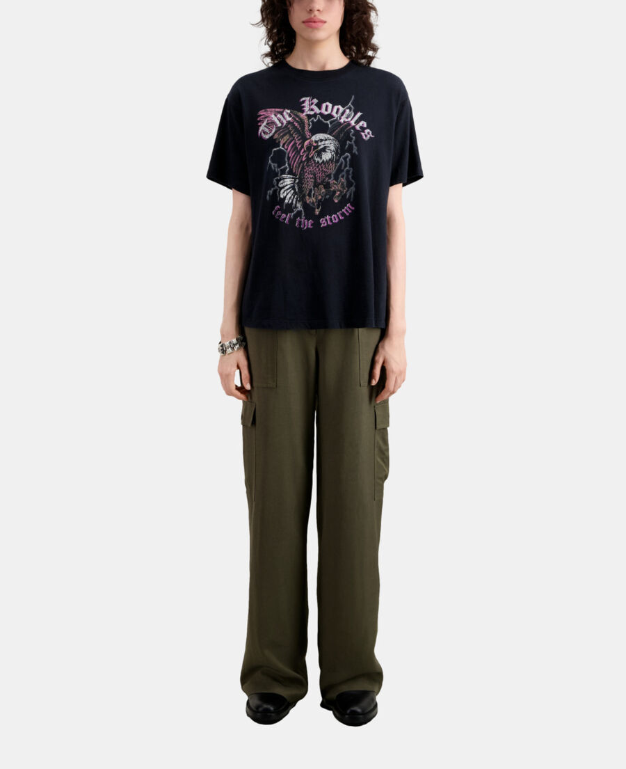 The Kooples F BLACK black t-shirt with feel the storm serigraphy