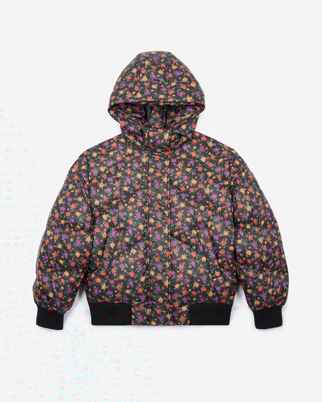 The Kooples FEMME MULTICOLOR doudoune noire imprimé fleurs