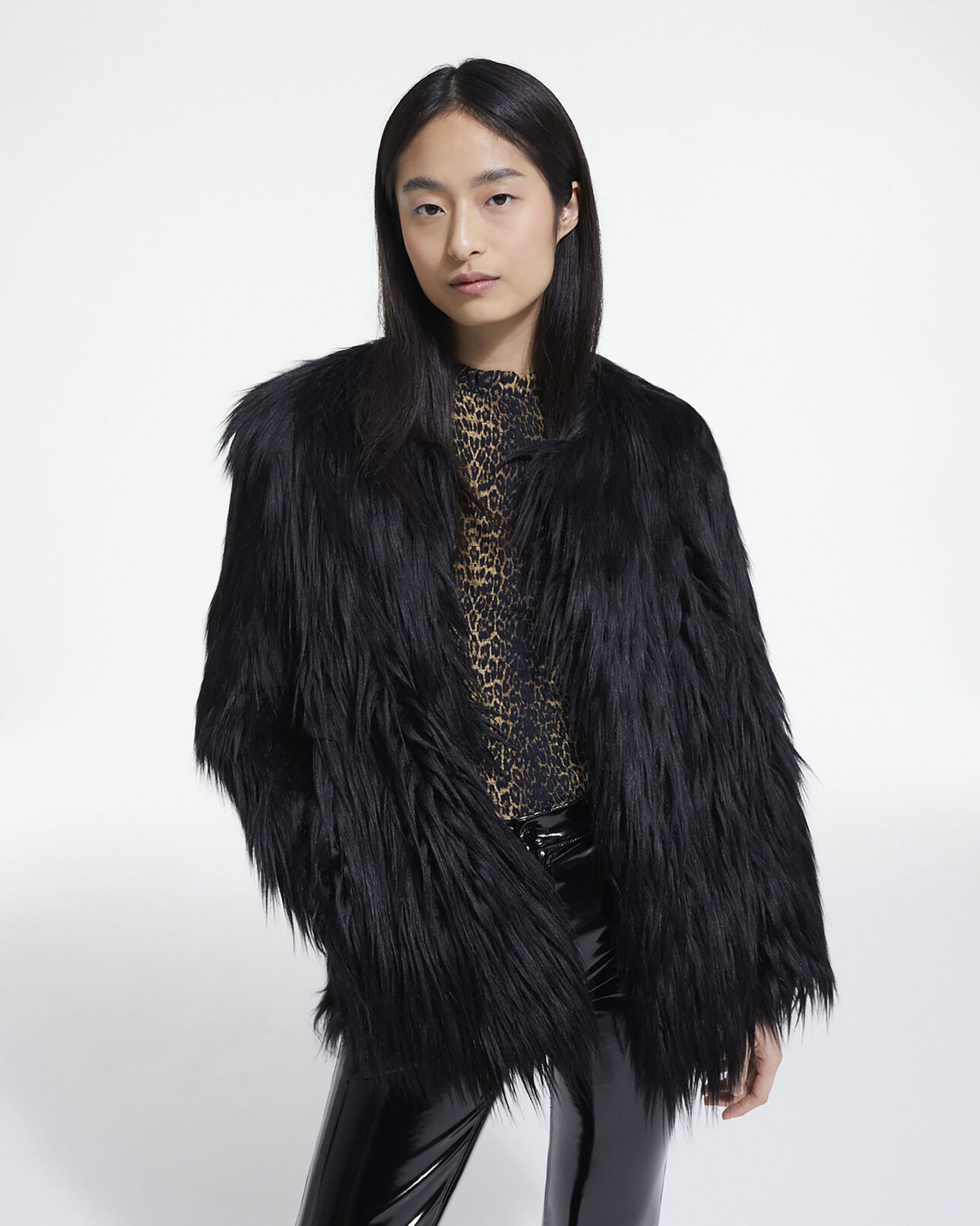 The Kooples WOMEN BLACK black faux fur coat