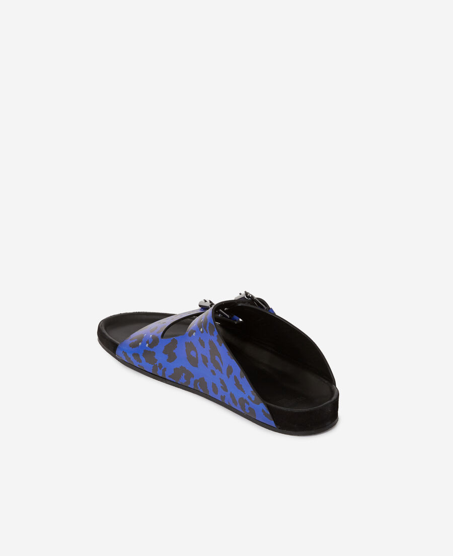 blue leather leopard-print sandals