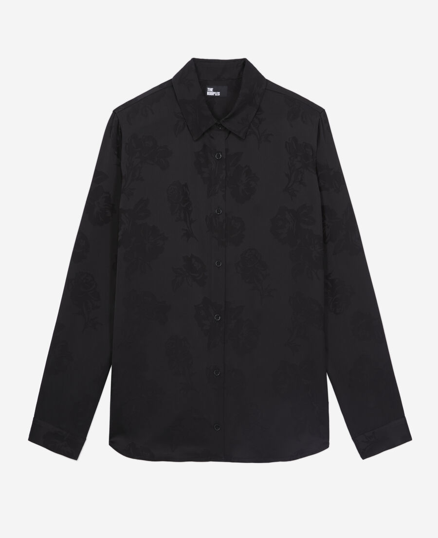chemise jacquard fleurie noire