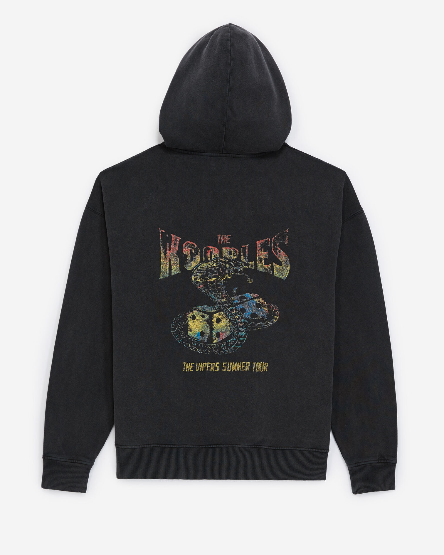 Dark gray sweatshirt with hood and print, BLACK WASHED, hi-res image number null
