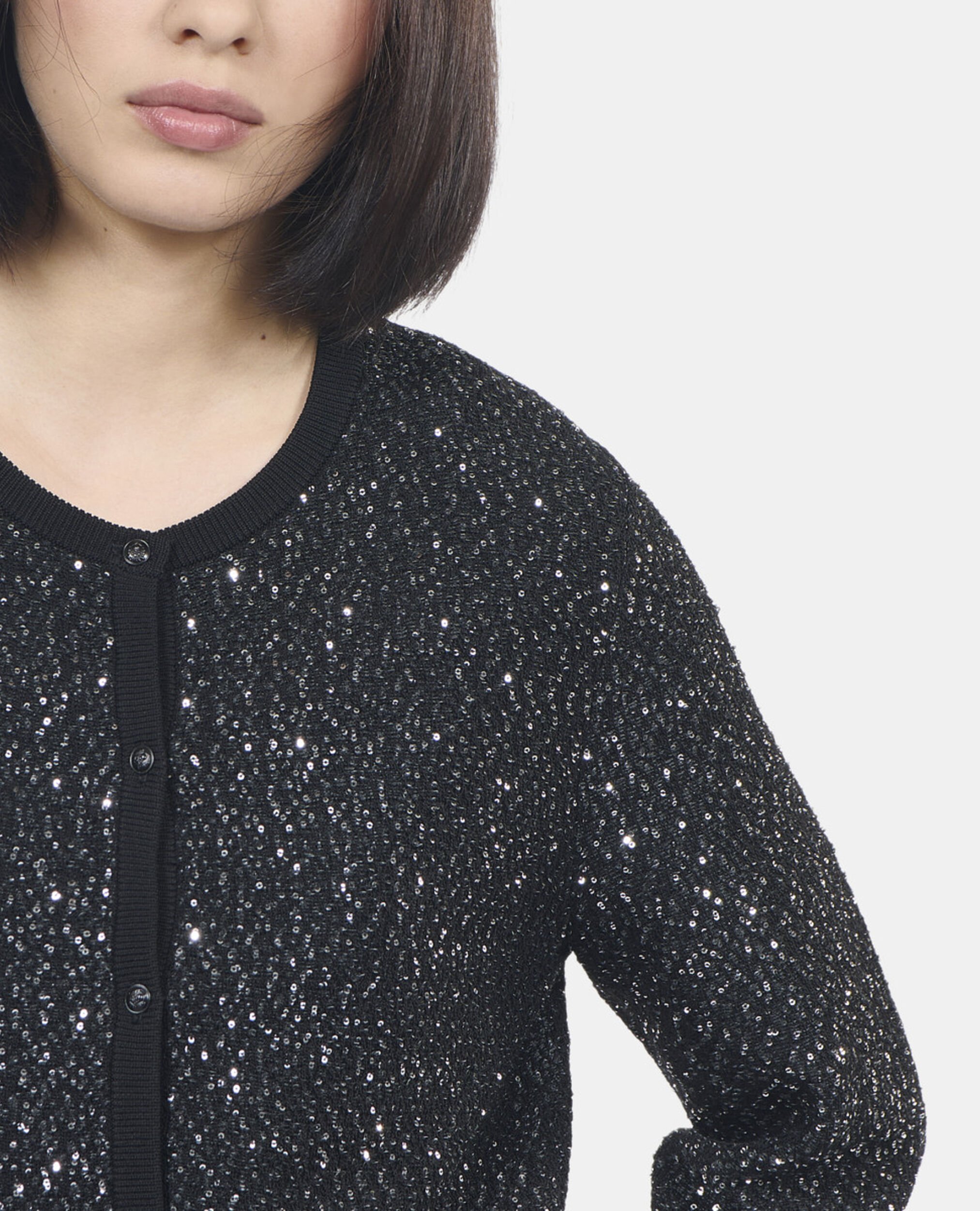 Cardigan à sequins en maille noire, BLACK, hi-res image number null