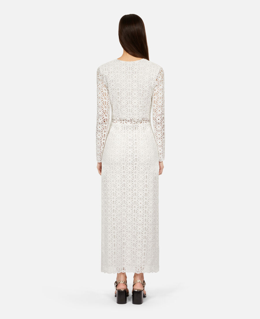 long white guipure dress