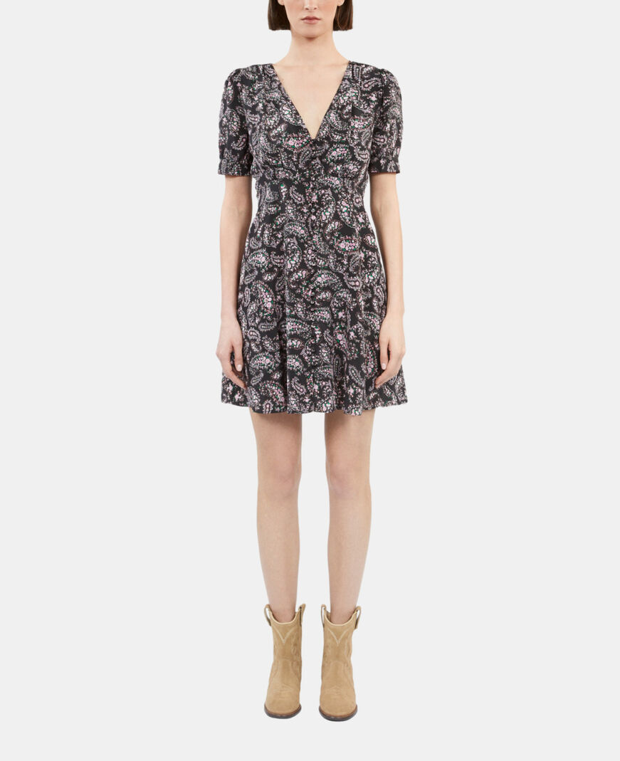 The Kooples F BLACK / PINK short printed dress with buttons