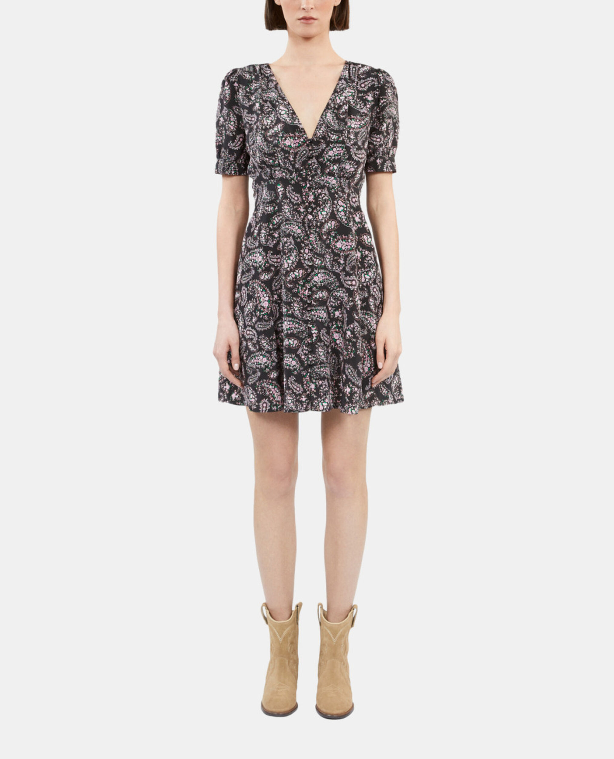 Short printed dress with buttons, BLACK / PINK, hi-res image number null