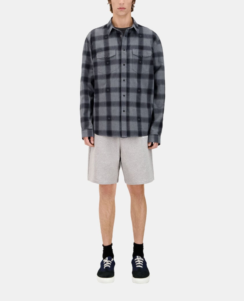 The Kooples HOMME BLACK GREY chemise à carreaux avec têtes de mort gris