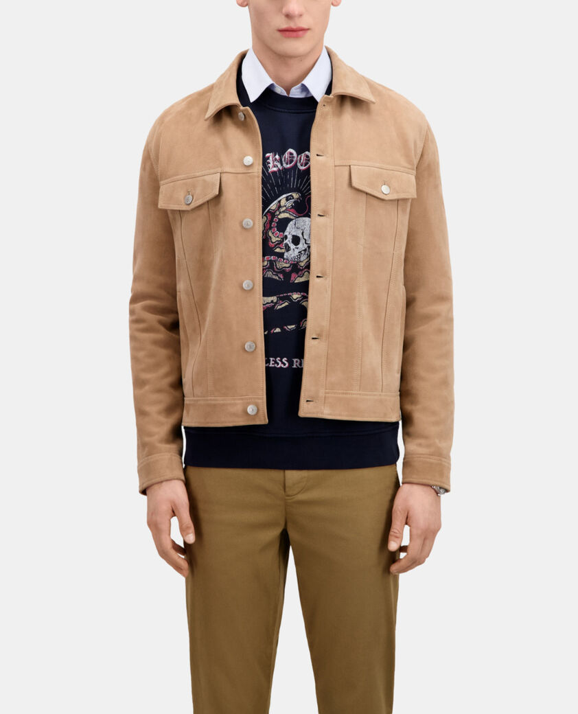 The Kooples HOMME BEIGE blouson en cuir su&egrave;de beige