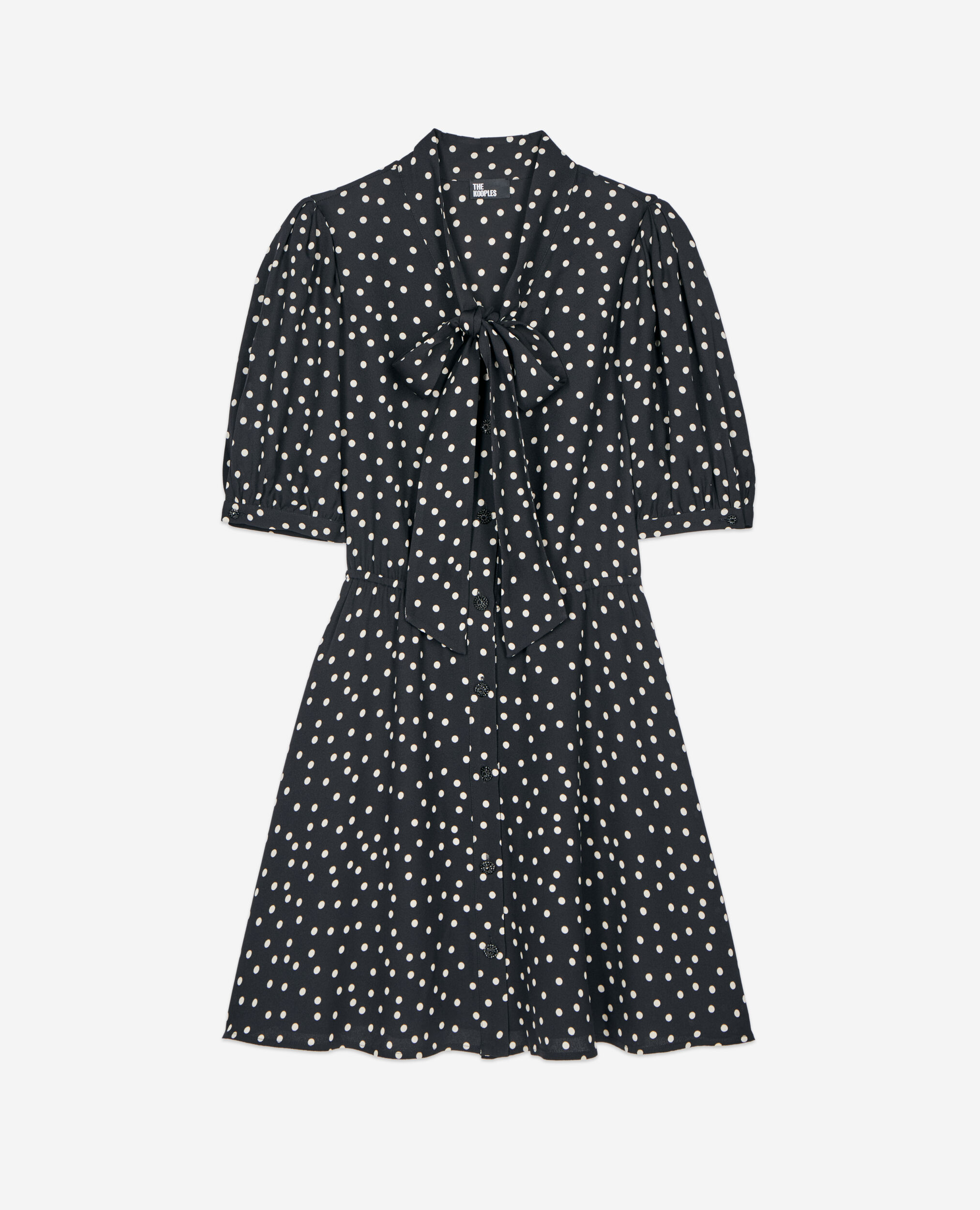 Short black polka dot dress, BLACK WHITE, hi-res image number null