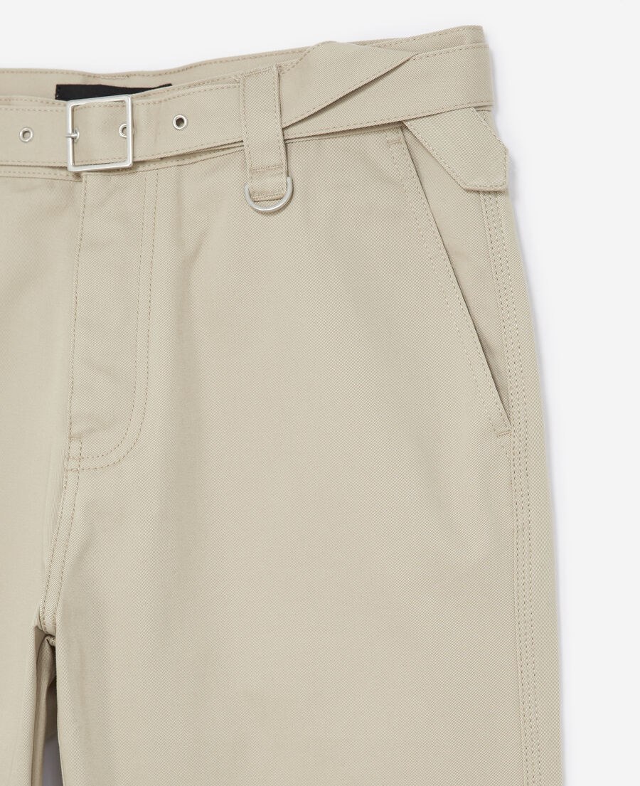 pantalon coton beige à ceinture intégrée