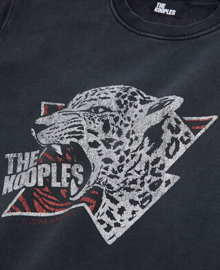 The Kooples HERREN BLACK WASHED schwarzes sweatshirt mit tiger-siebdruck
