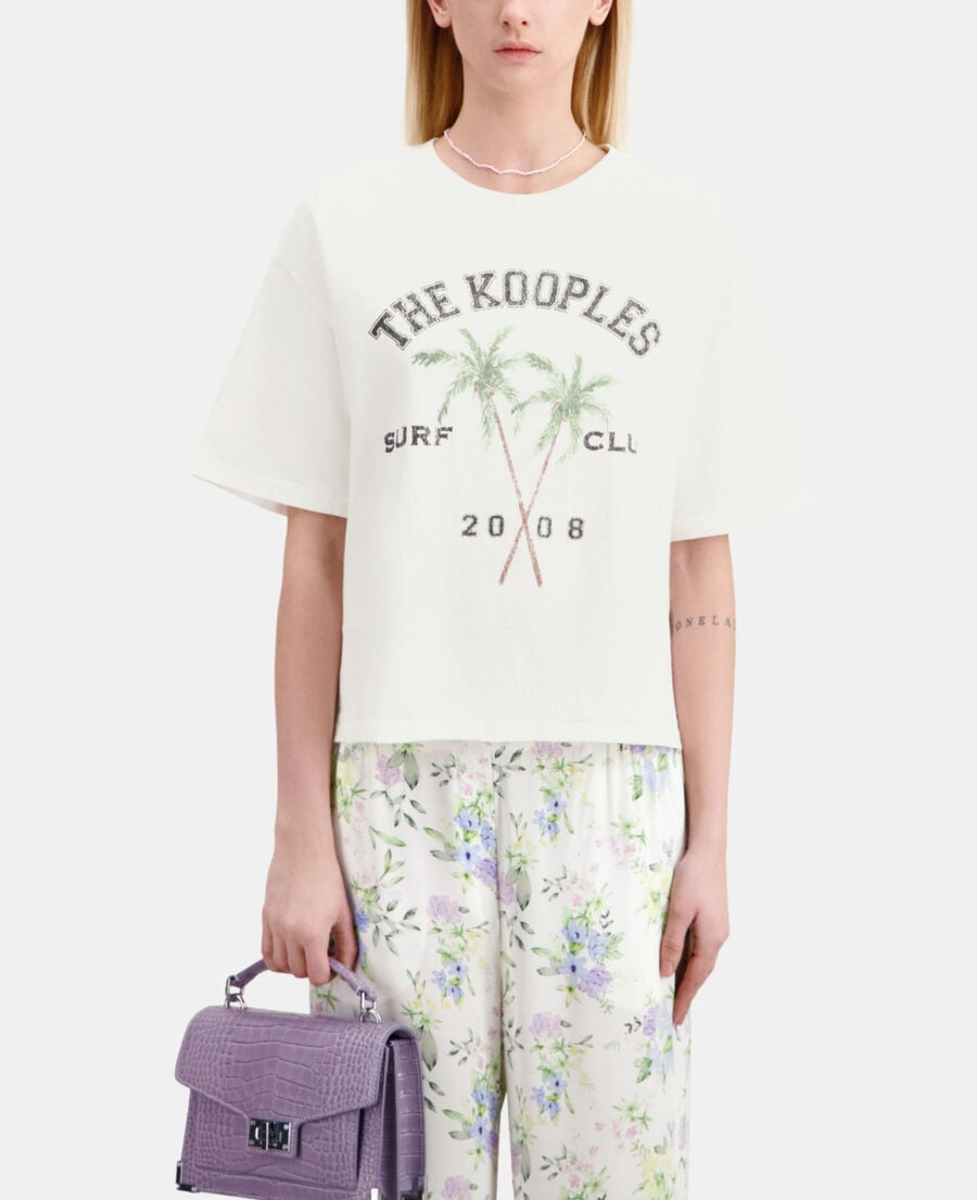 The Kooples DAMEN ECRU ecrufarbenes t-shirt mit surf-club-siebdruck