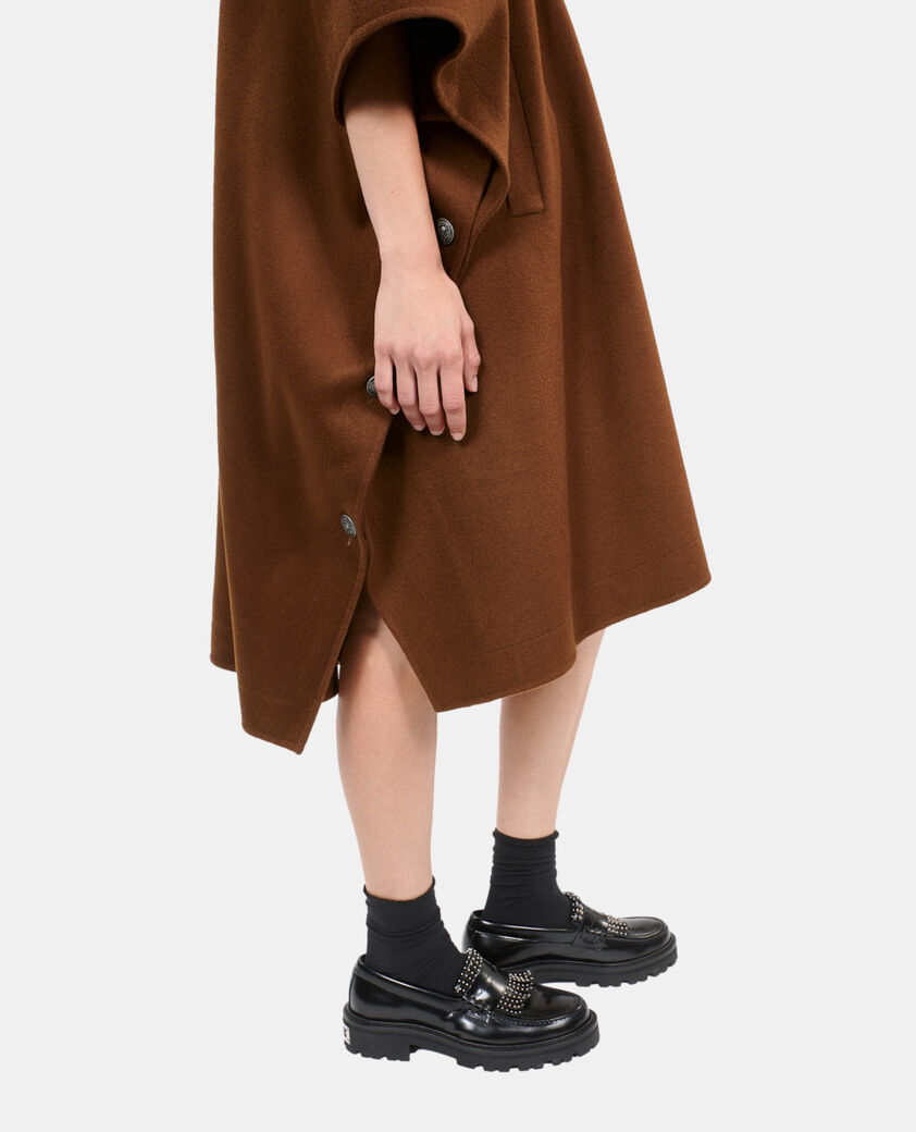 The Kooples FEMME DARK BROWN cape longue à capuche en laine mélangée marron