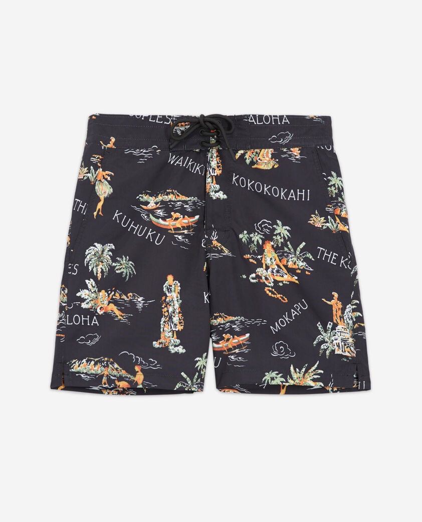 The Kooples H null black swim shorts with hawaiian print