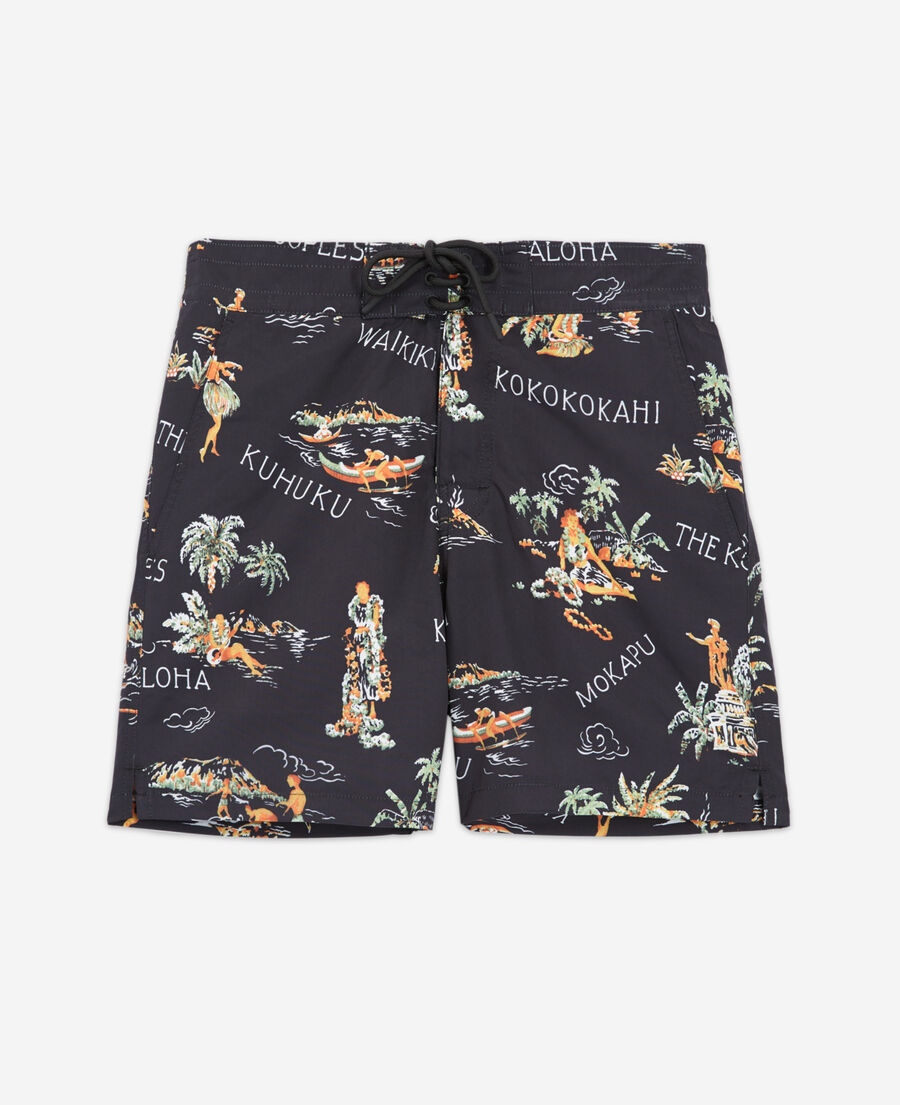 The Kooples H BLACK black swim shorts with hawaiian print