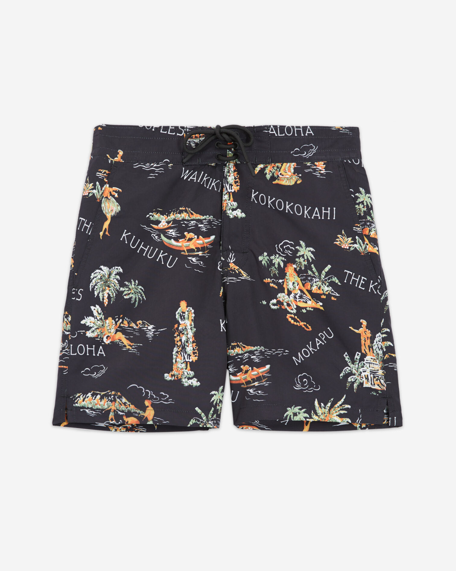 Schwarze Badehose mit Hawaii-Print, BLACK, hi-res image number null