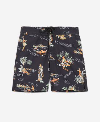 The Kooples H BLACK black swim shorts with hawaiian print