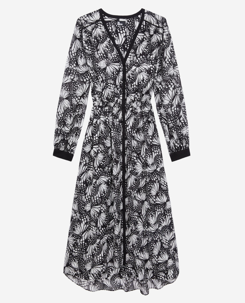 The Kooples FEMME BLACK WHITE robe longue imprimée avec boutonnage