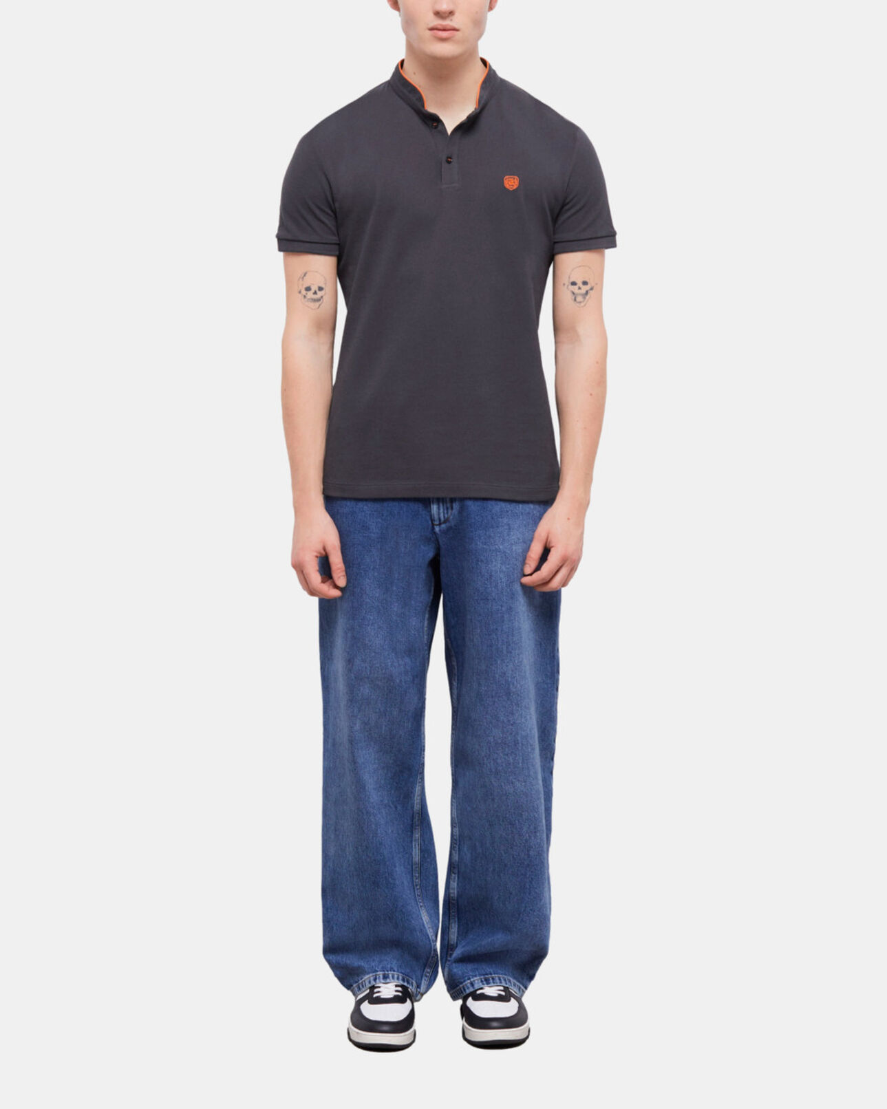The Kooples MEN BLACK-ORANGE  black officer collar polo shirt