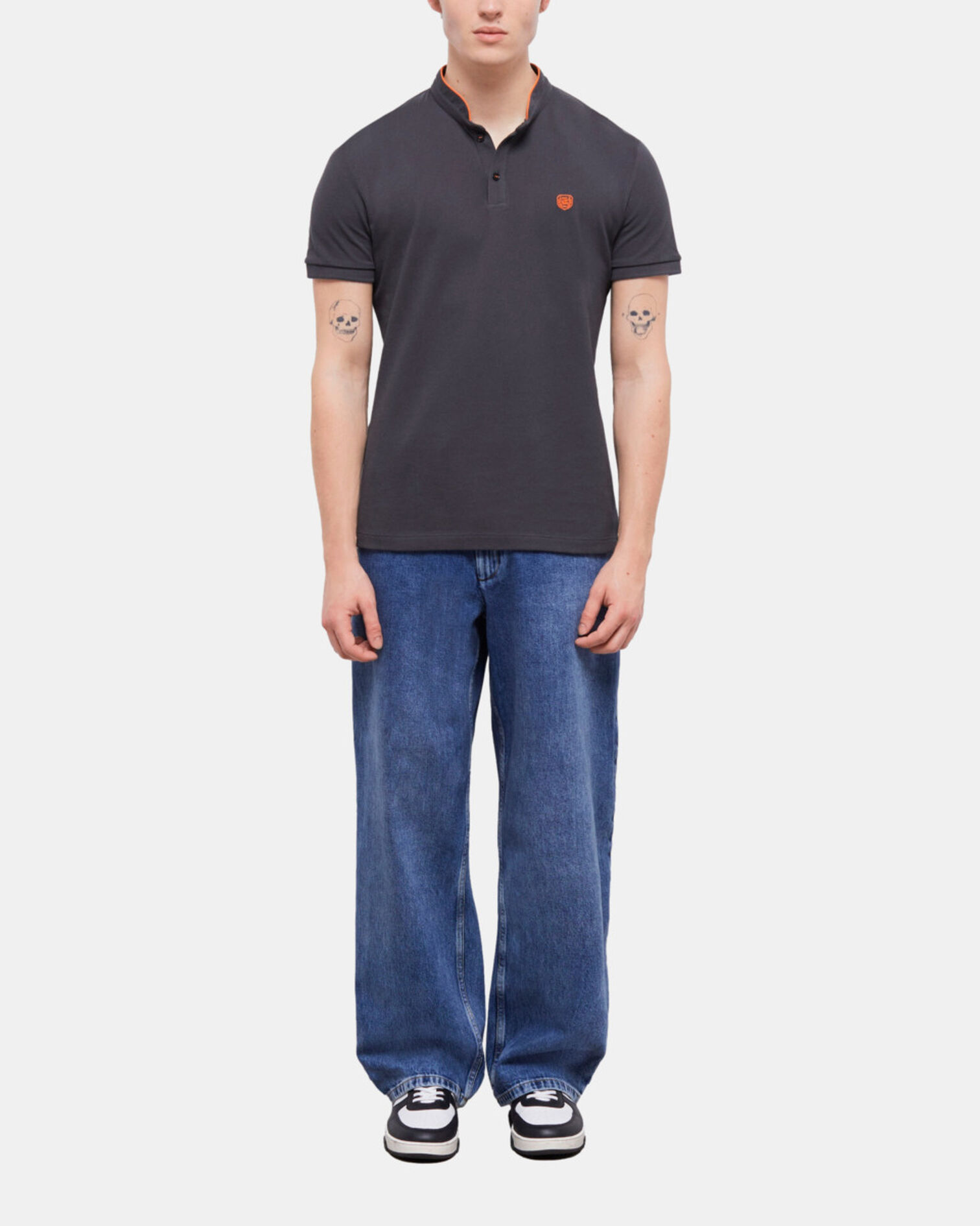  Black officer collar polo shirt, BLACK-ORANGE, hi-res image number null