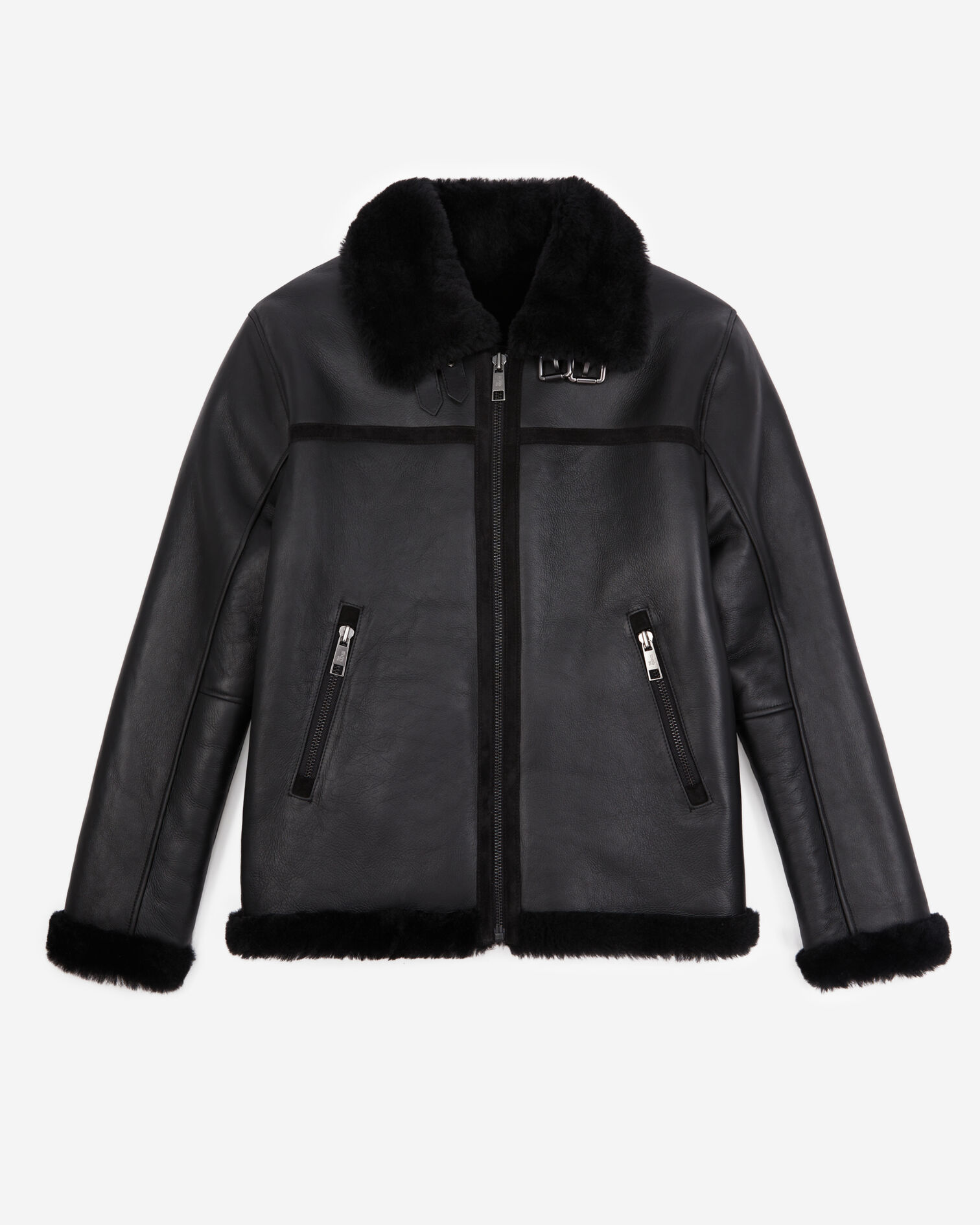 Black shearling jacket, BLACK, hi-res image number null
