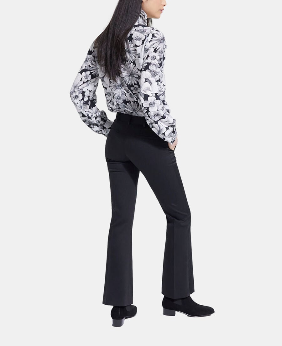 The Kooples F BLACK WHITE floral silk shirt pussy bow collar