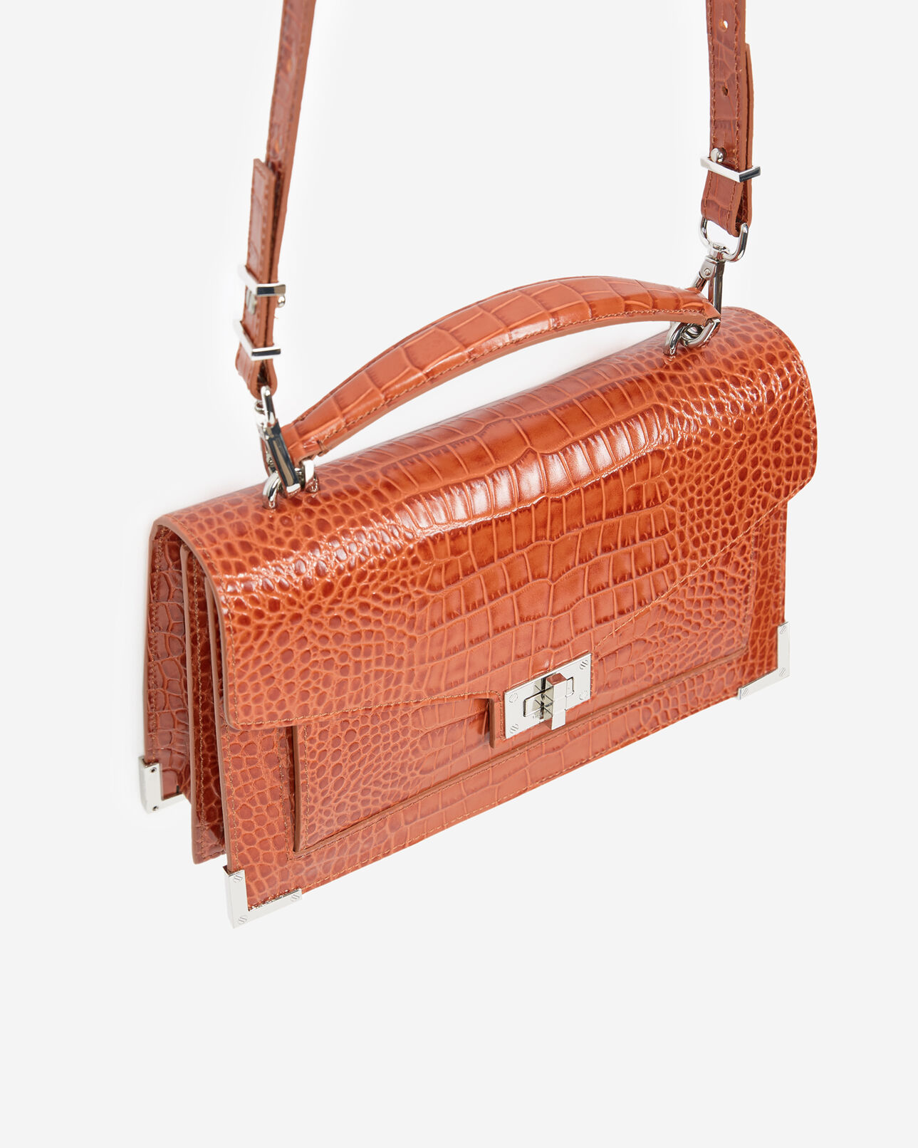 The Kooples WOMEN RED / ORANGE emily medium red croc-print bag in leather