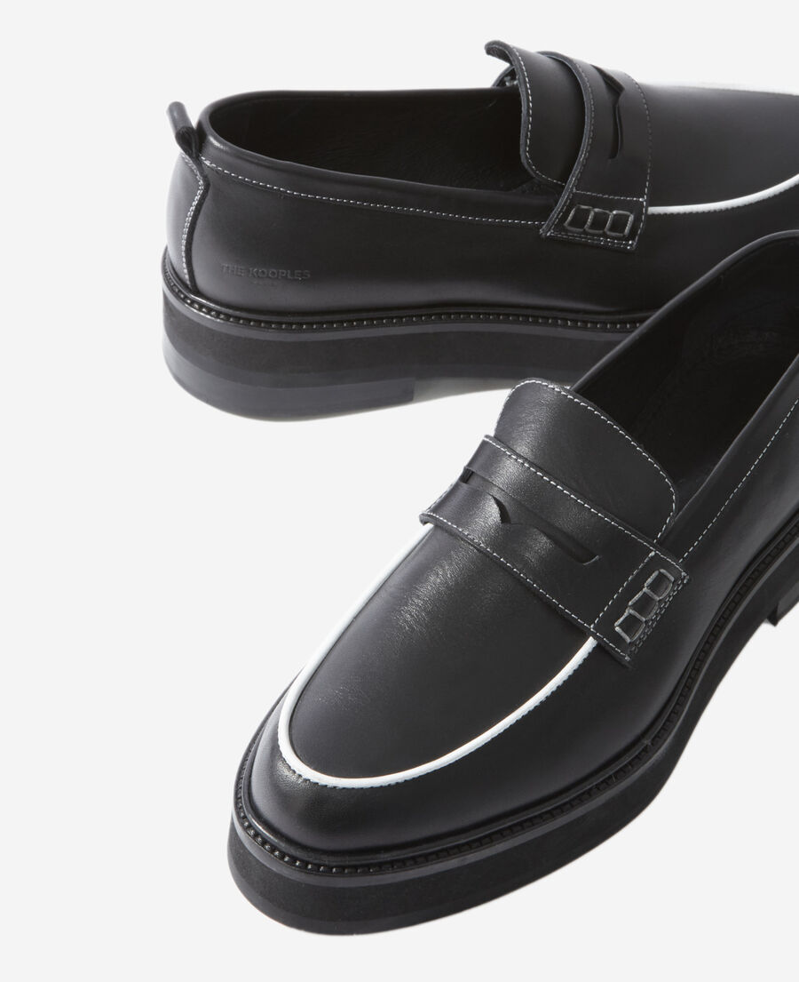 black leather moccasins with contrast trims