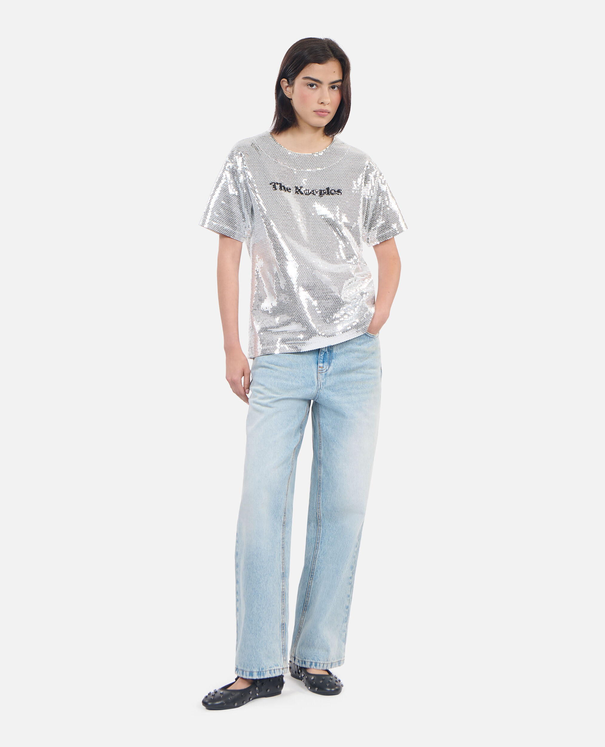 Camiseta lentejuelas plateada The Kooples Espana
