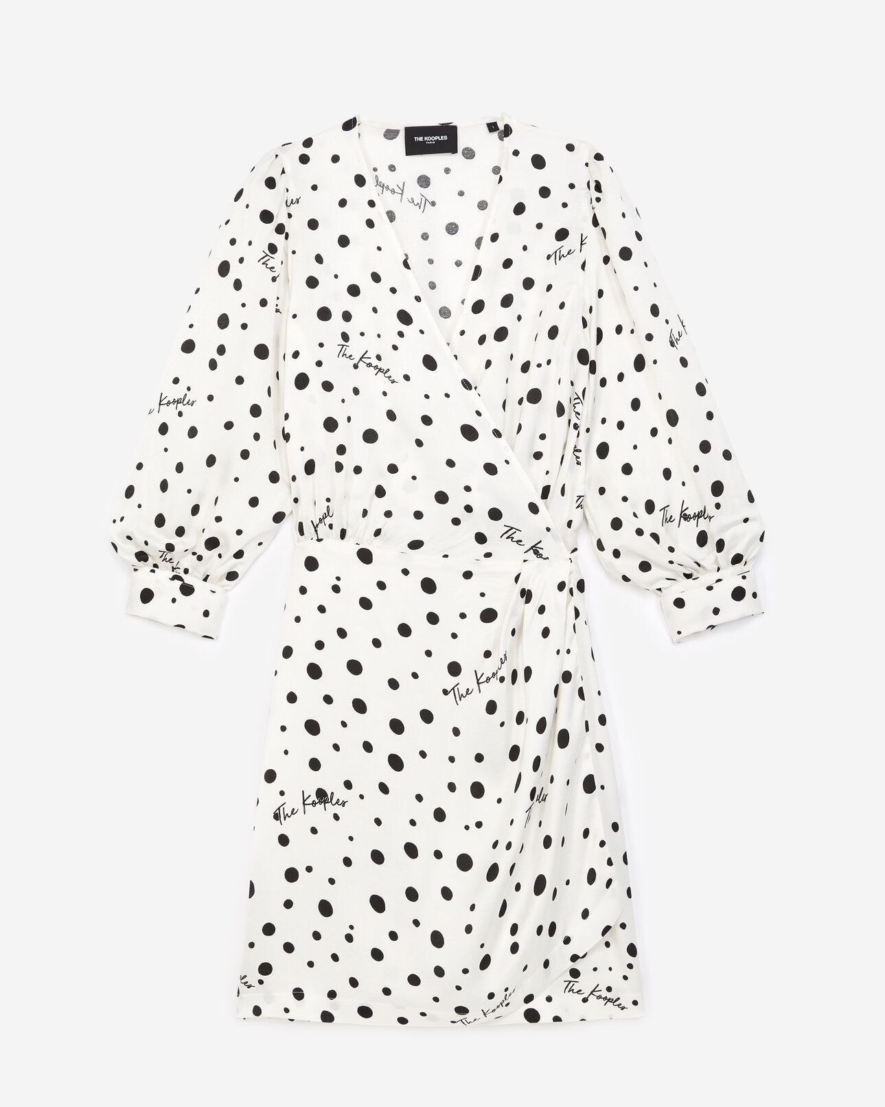 The Kooples FEMME ECRU BLACK robe portefeuille écrue à pois