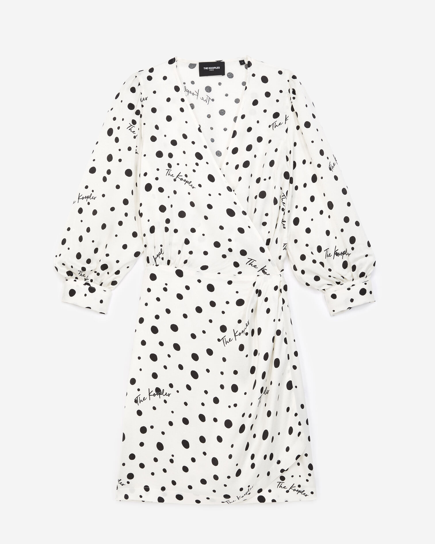 Robe portefeuille écrue à pois, ECRU BLACK, hi-res image number null