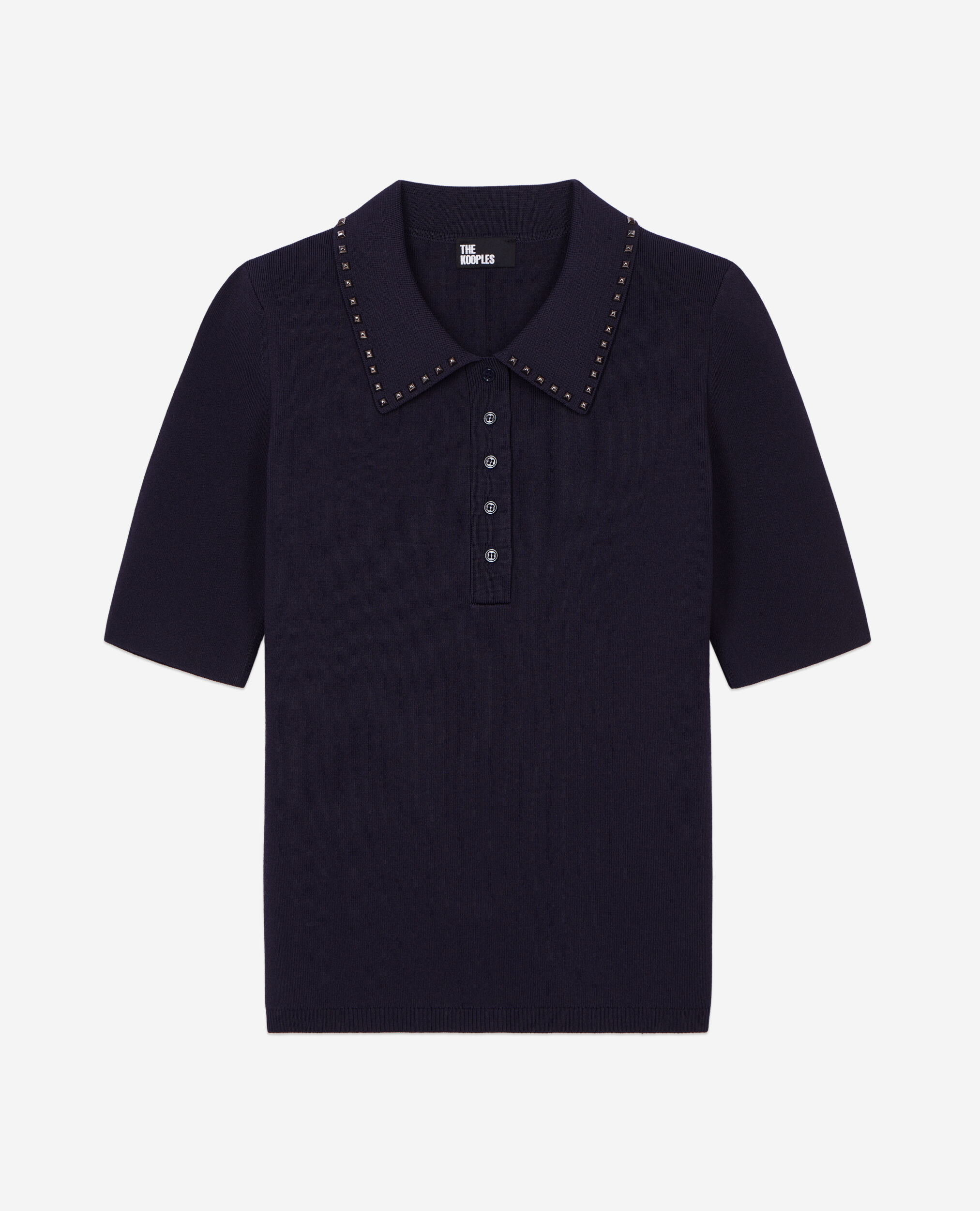 Navy blue knitted polo t-shirt, NAVY, hi-res image number null