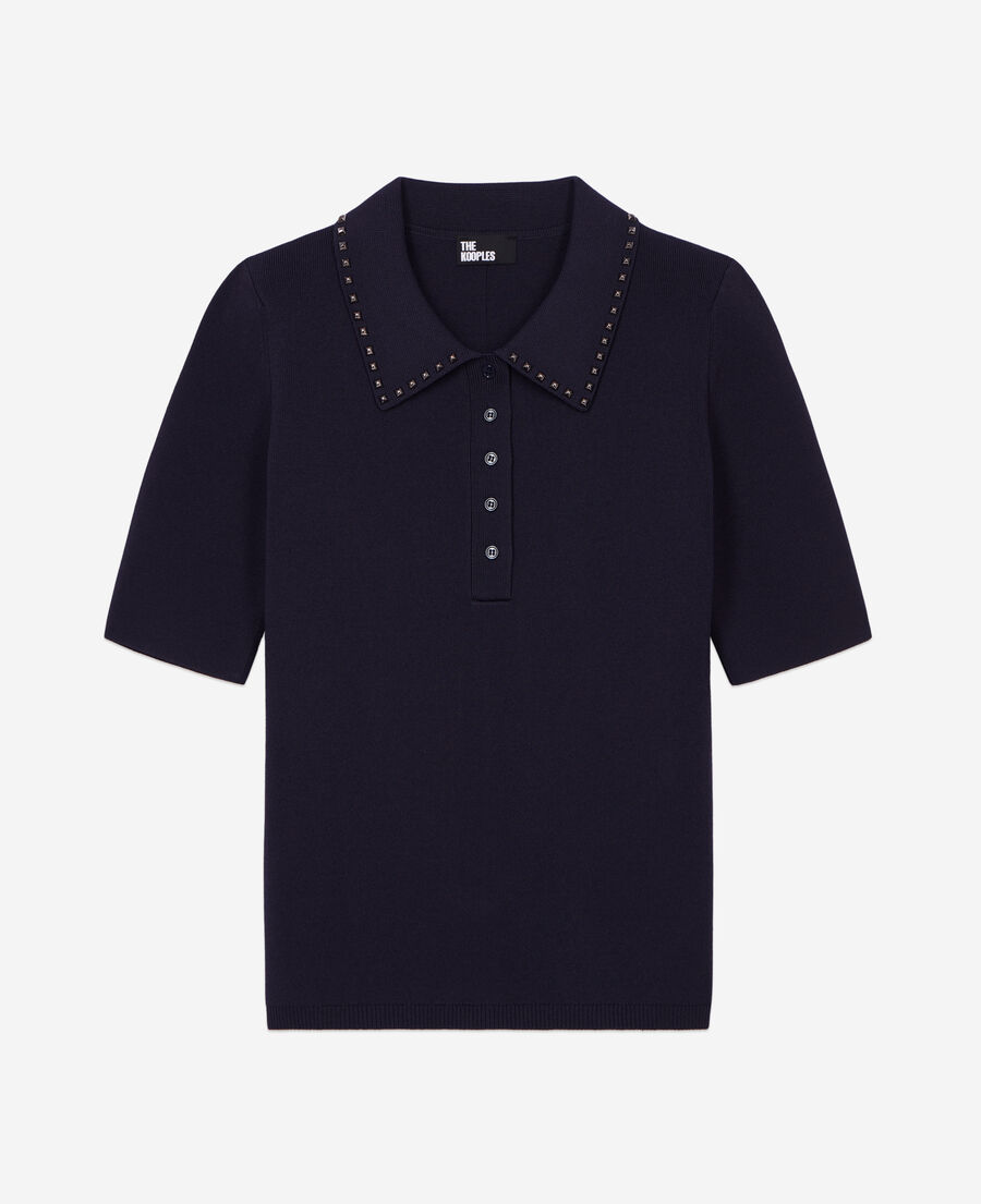 navy blue knitted polo t-shirt
