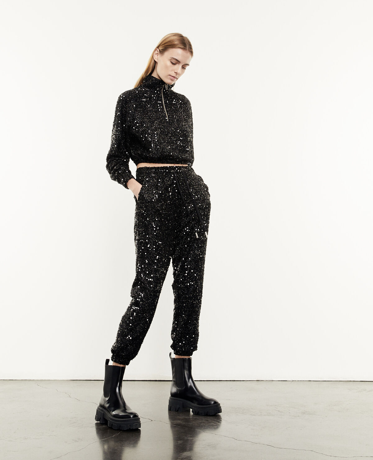 Black joggers with sequin embroidery all over The Kooples