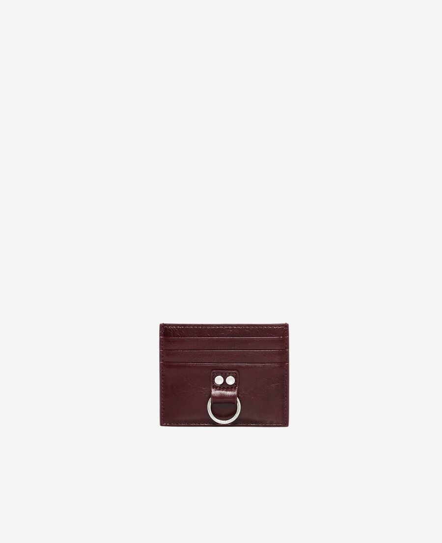 The Kooples DAMEN BORDEAUX amelia kartenetui aus bordeauxrotem craquel&eacute;-leder
