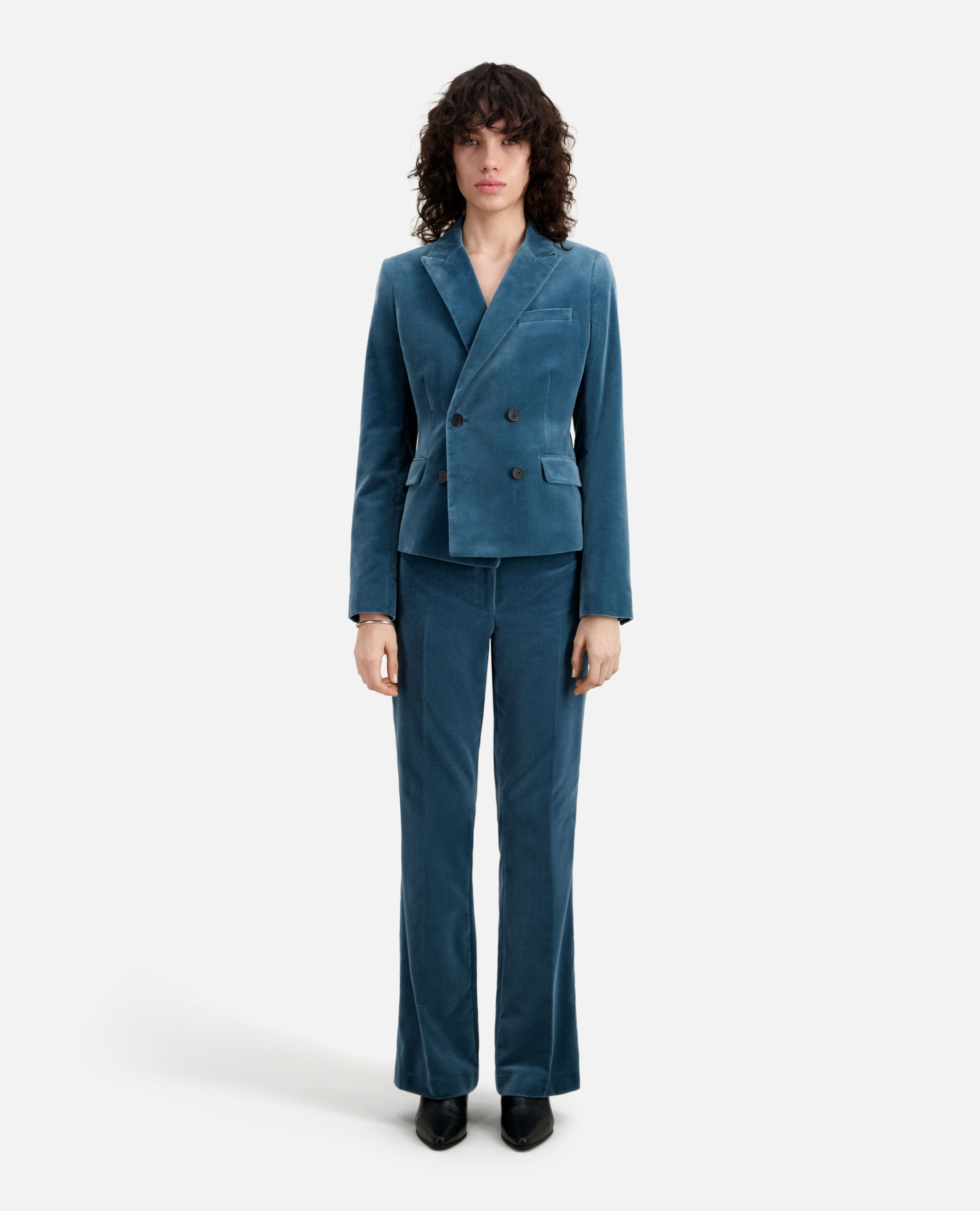 Short blue velvet suit jacket, BLUE PETROL, hi-res image number null