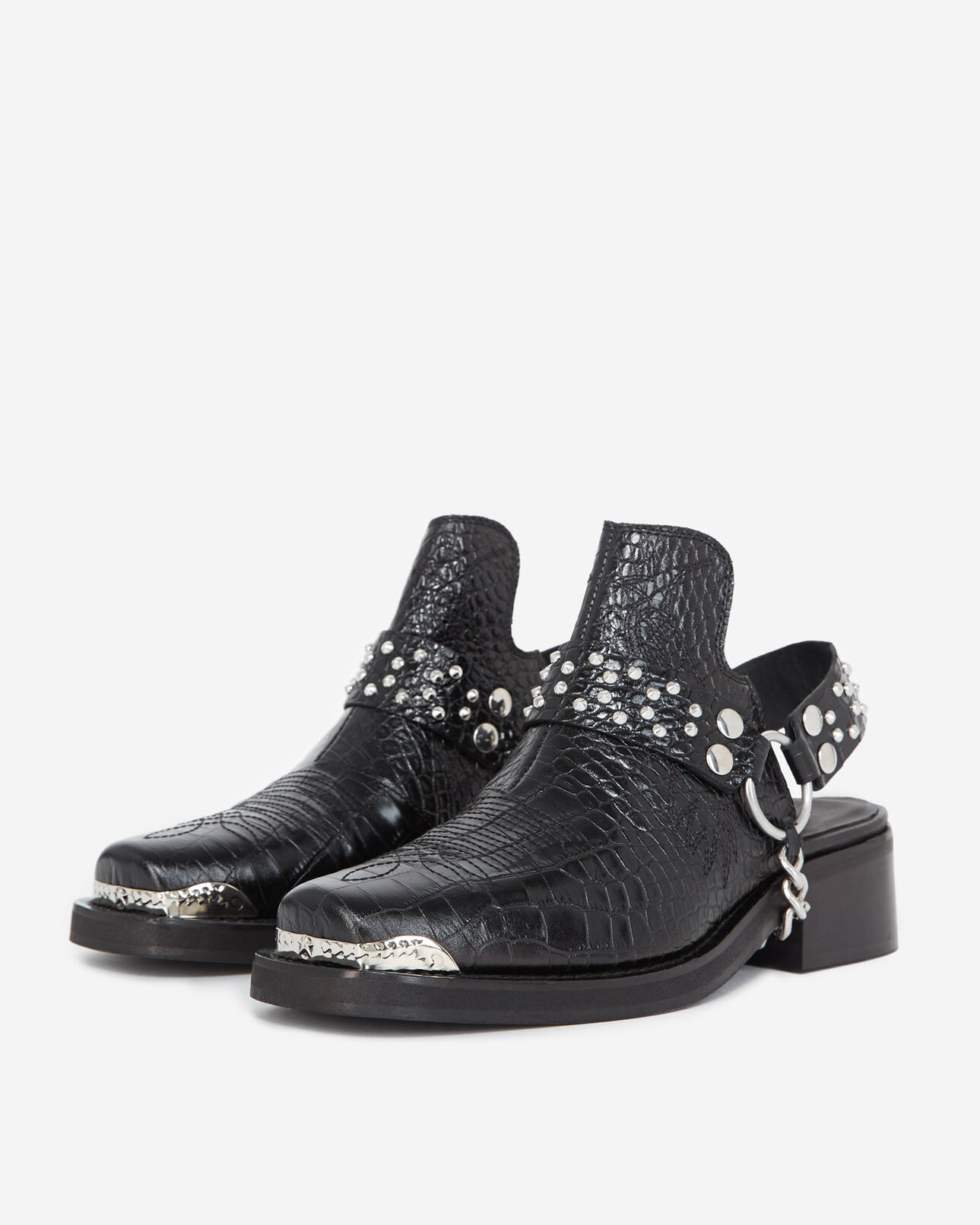 The Kooples FEMME BLACK mules cuir noires détail western amovible