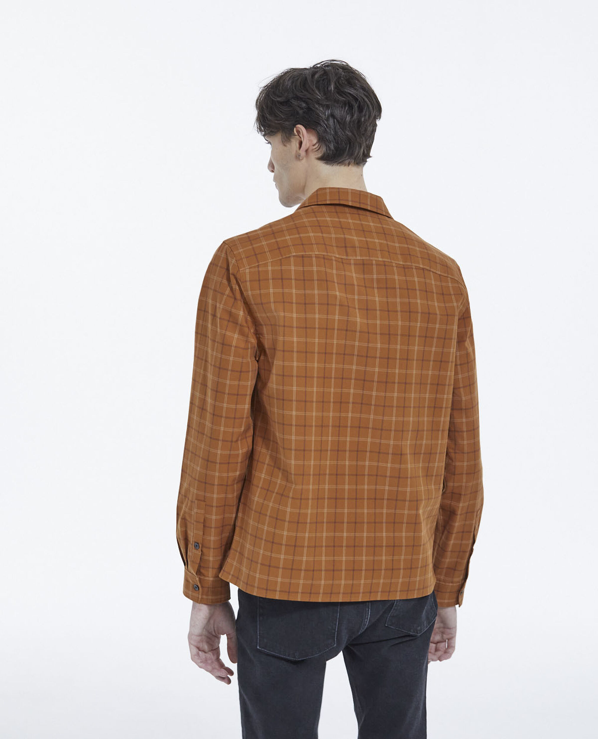Orange check shirt with Cuban collar, ROUILLE, hi-res image number null