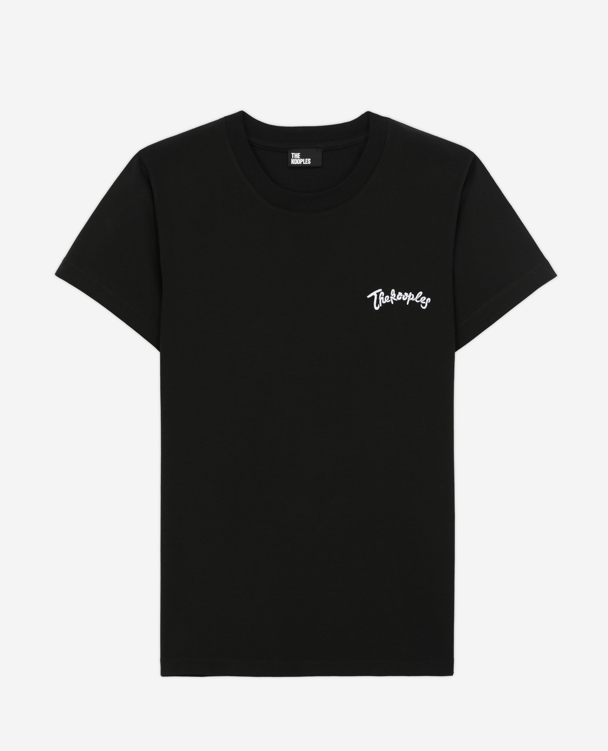 Schwarzes T-Shirt Damen mit Stickereien, BLACK, hi-res image number null