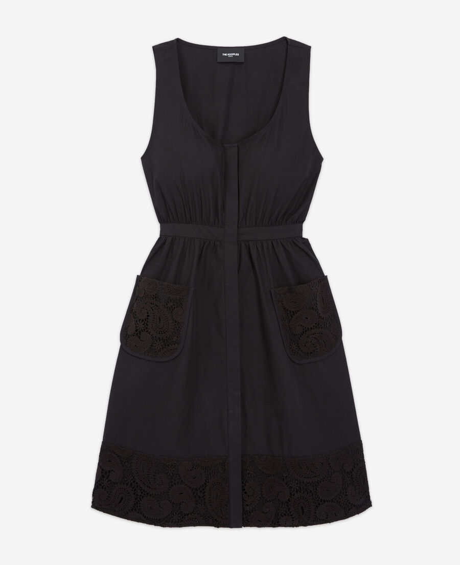 The Kooples FEMME BLACK robe courte noire sans manches poches