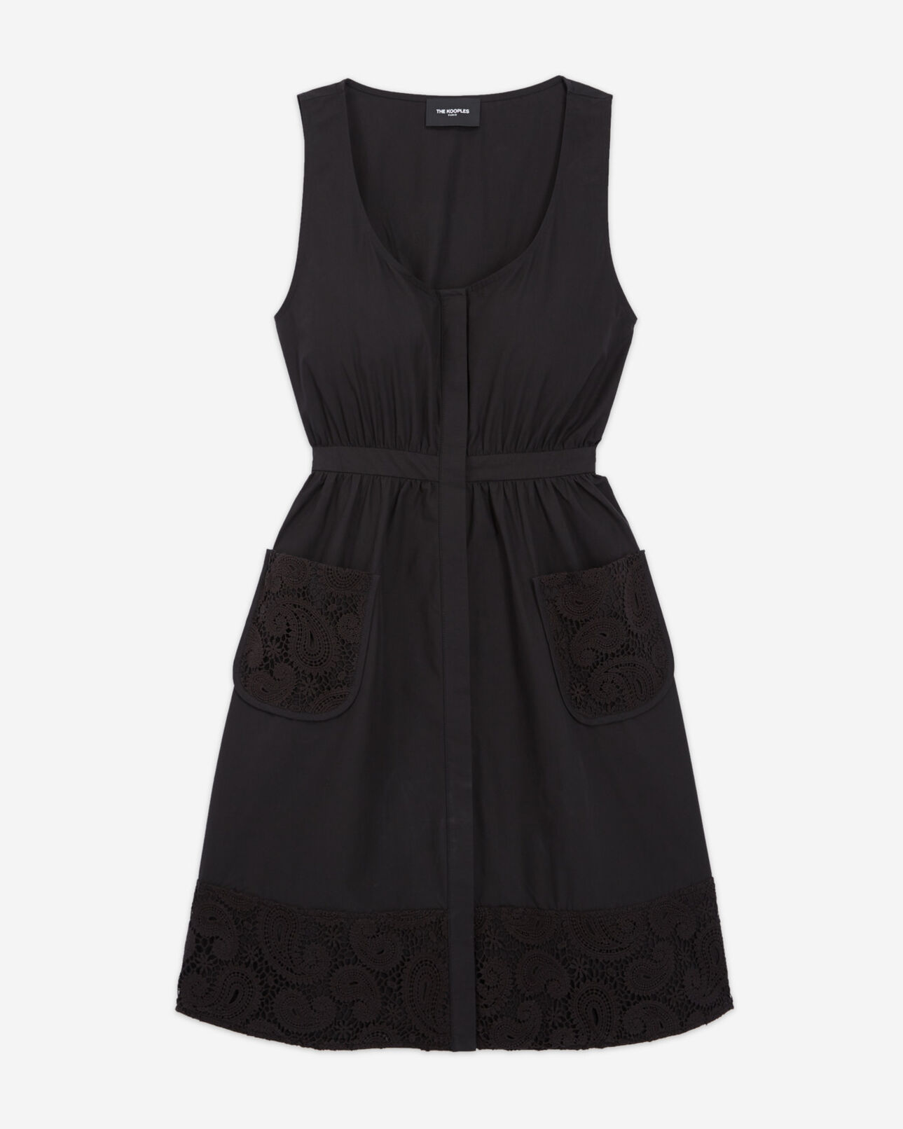 The Kooples FEMME BLACK robe courte noire sans manches poches
