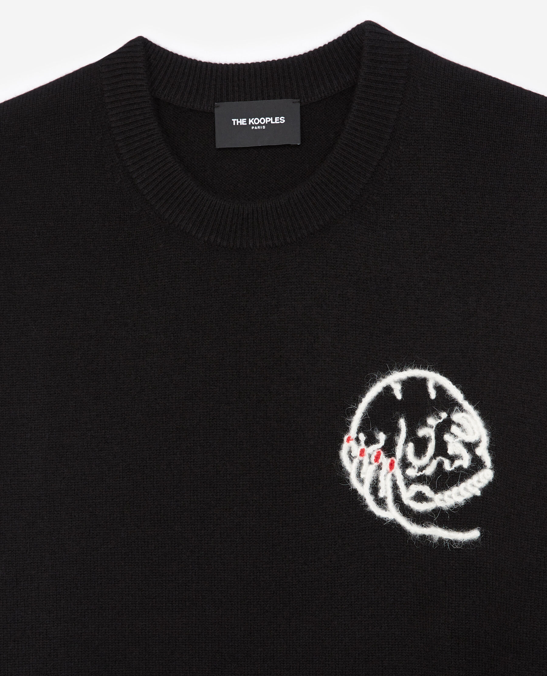 Black long sleeve hot sale skull embroidery mohair sweater