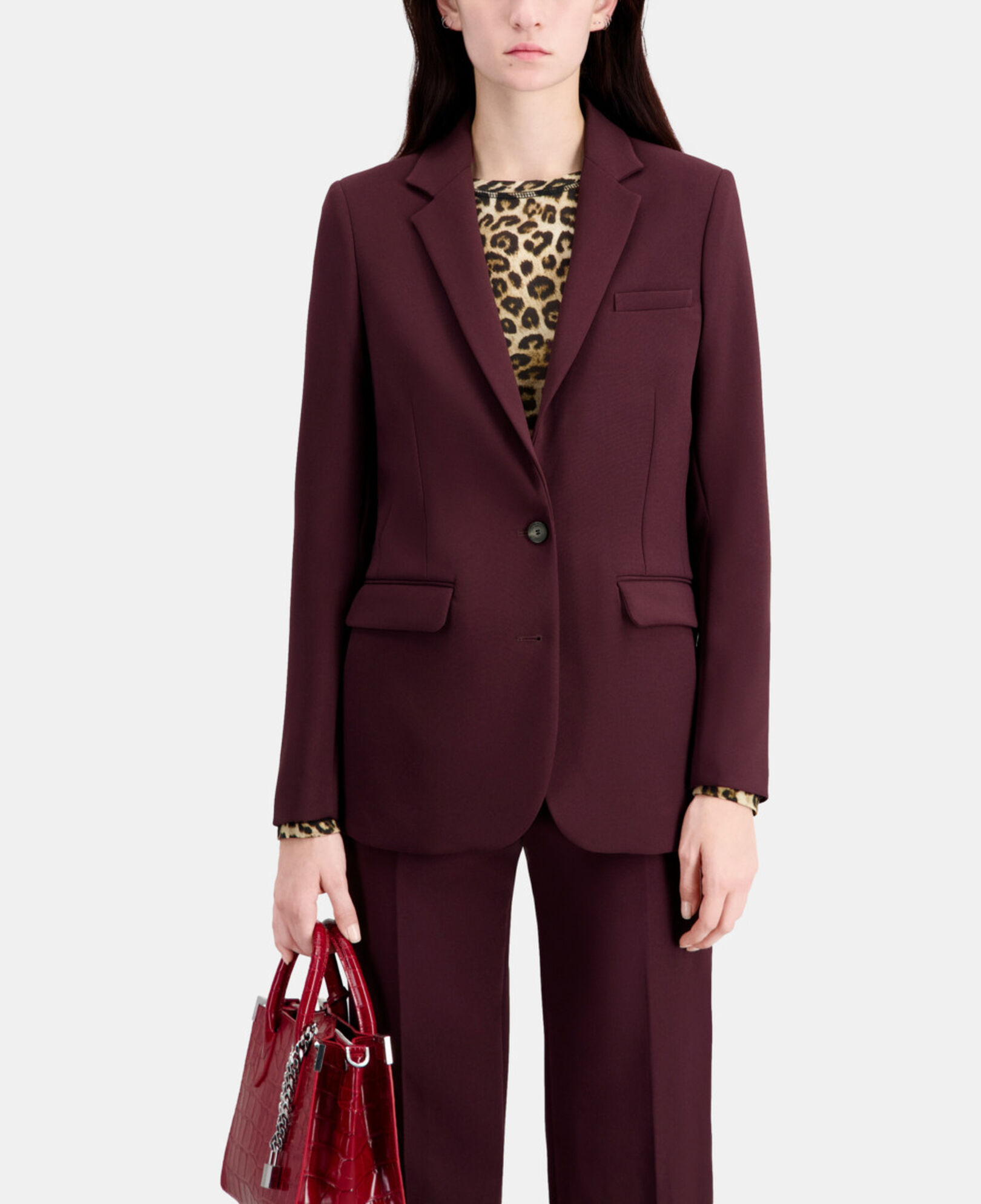 The Kooples FEMME BURGUNDY veste tailleur bordeaux en crêpe