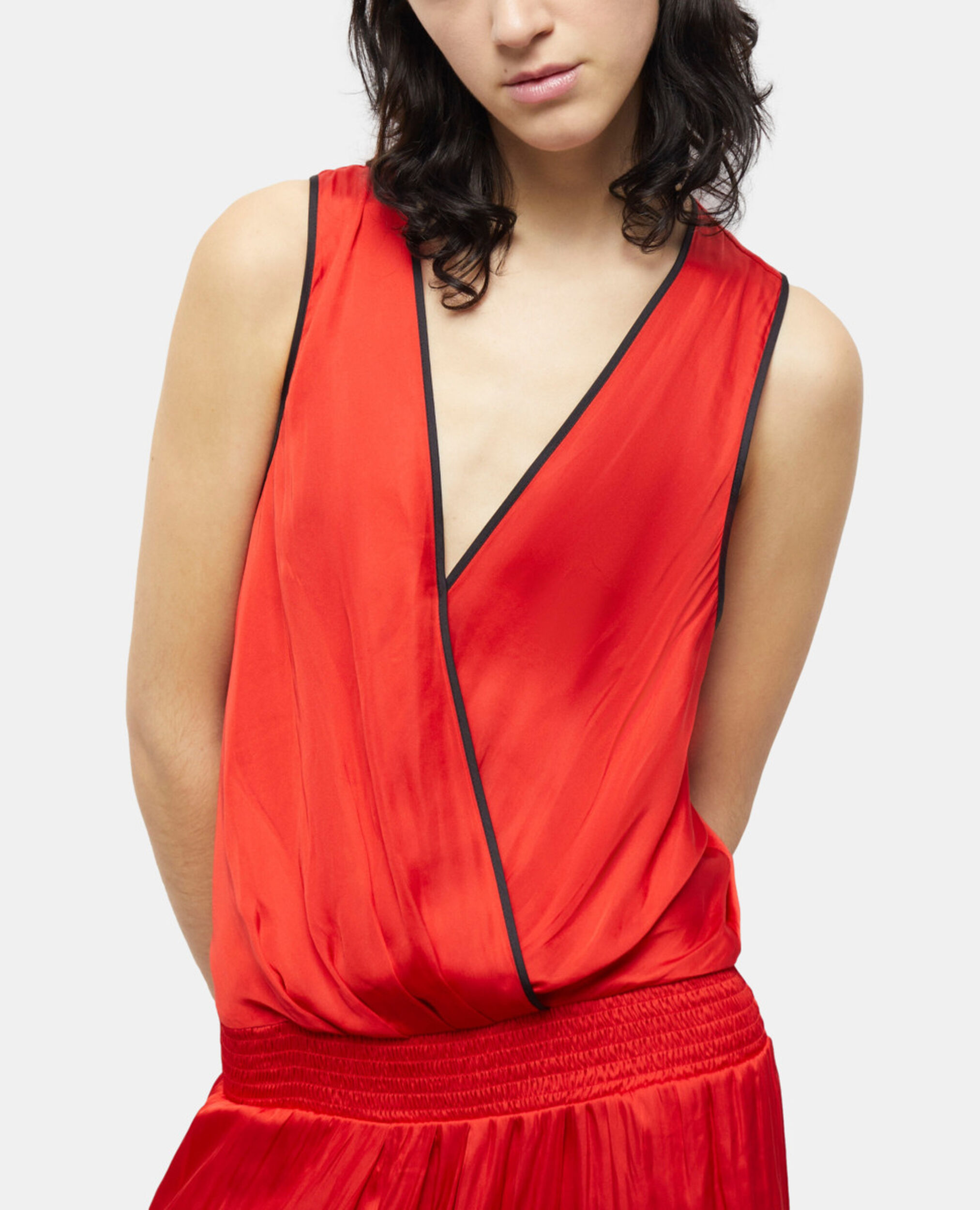 Long red satin dress, RED, hi-res image number null