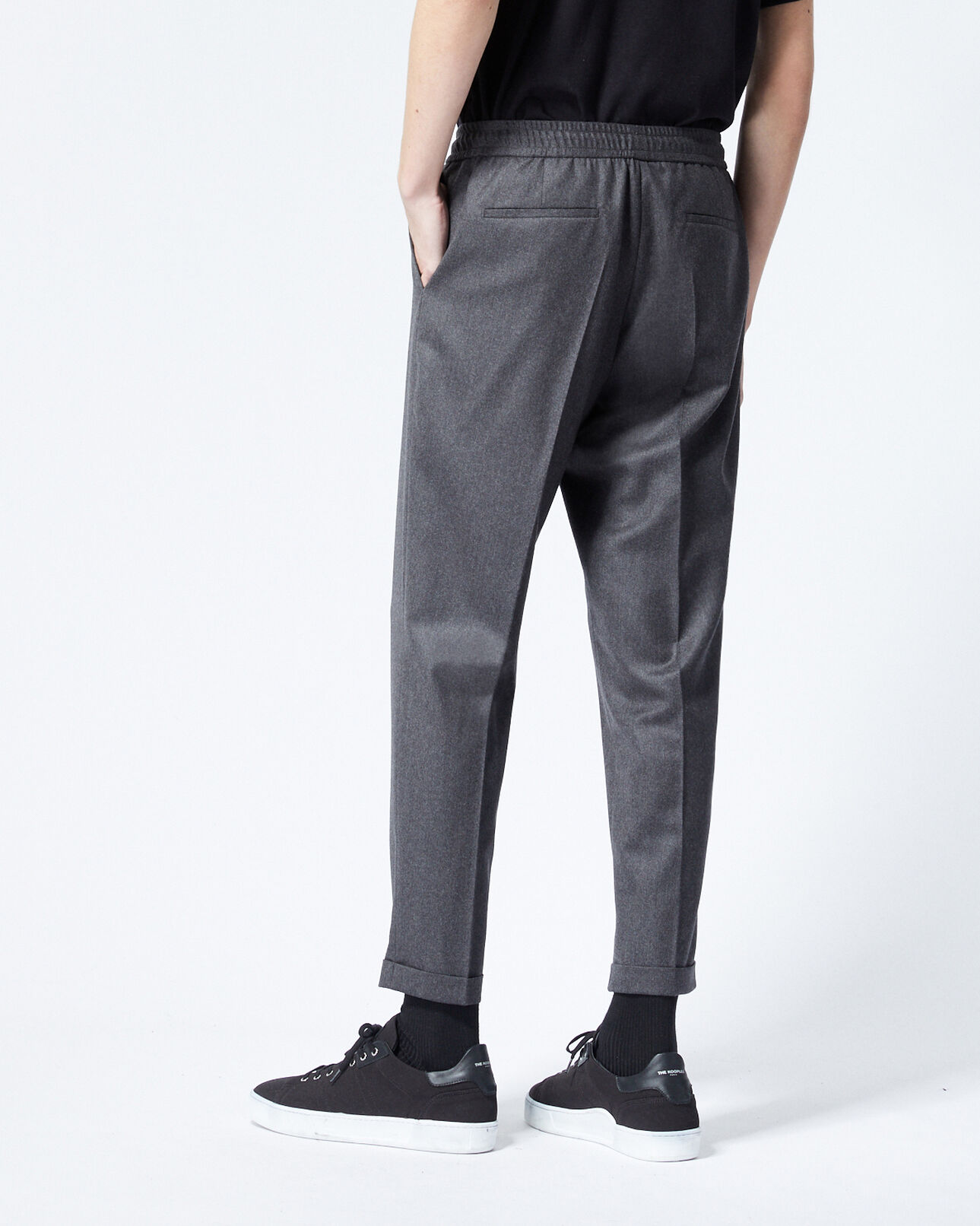 The Kooples MEN DARK GREY grey wool trousers with elastic band