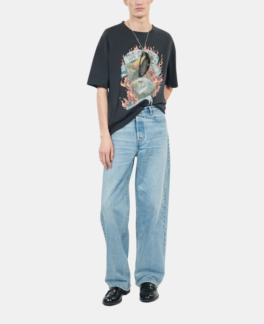 The Kooples H BLACK WASHED black eagles on fire black serigraphy t-shirt