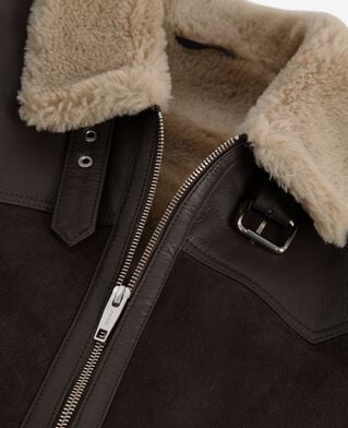 The Kooples WOMEN BROWN short sheepskin with brown sherpa collar