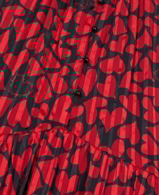 The Kooples FEMME BLACK - RED robe courte plissée imprimé cœurs