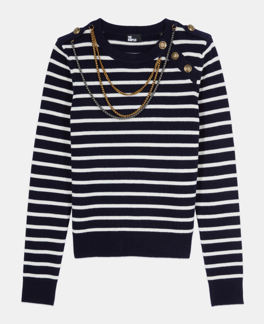 The Kooples WOMEN WHITE / BLUE striped wool sweater 