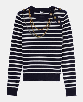 The Kooples WOMEN WHITE / BLUE striped wool sweater 